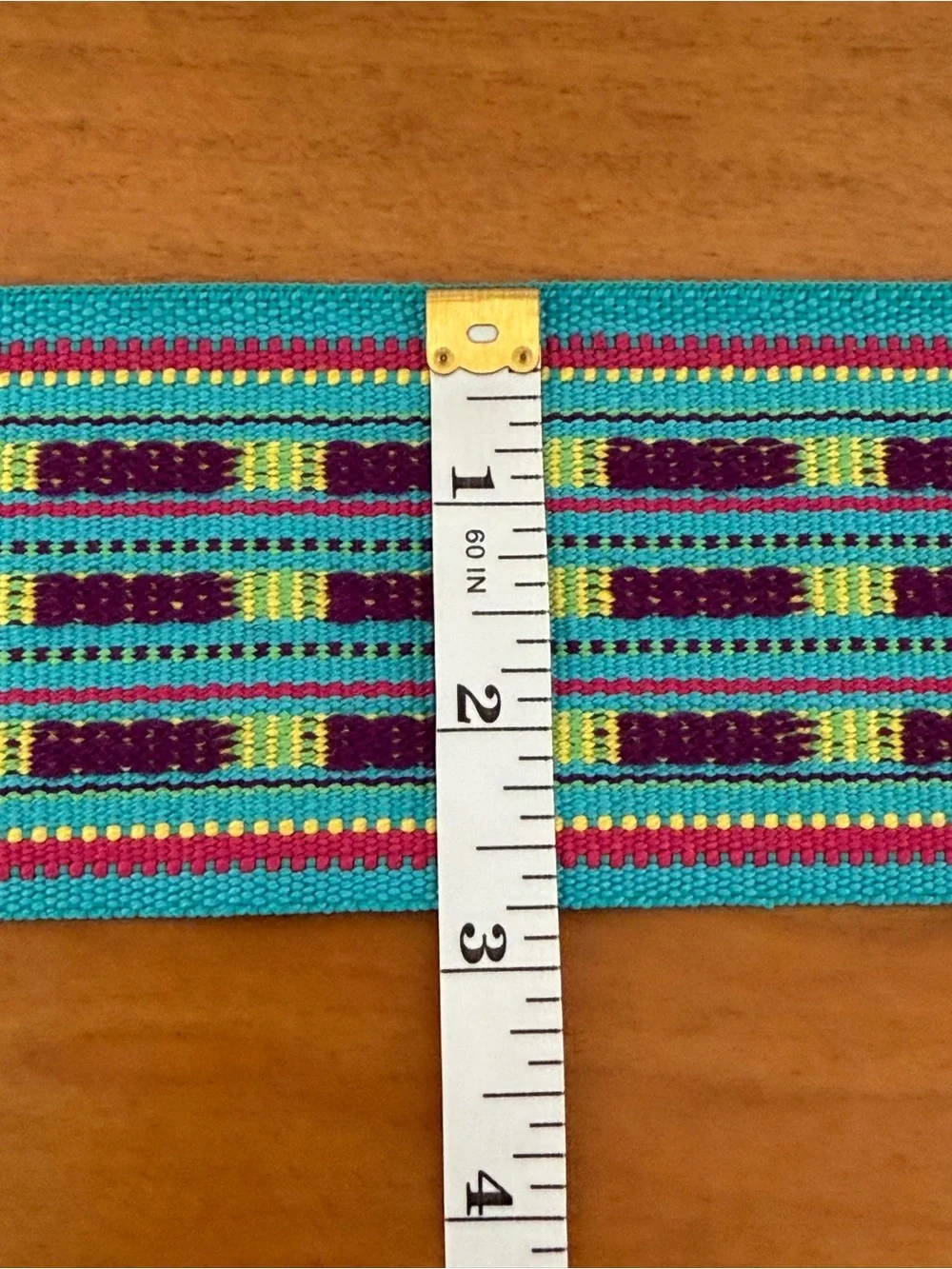 Boho Turquoise Multicolor Woven Wide Waist Belt with Covered Round Buckle ~ S